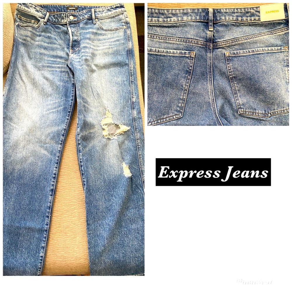 EXPRESS Classic Blue Distressed Jeans - Size 12 - NEW